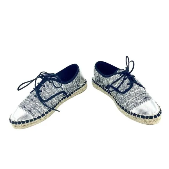 Cuplé Women's Lace Up Espadrille Shoes Silver Metallic Flats SZ 36 EU 5 US NIB