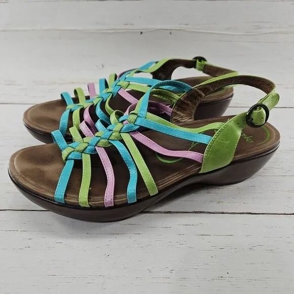 Dansko Dana Womens 41 11 Sandals Multi Pink Green Blue Teal Buckle Strap Comfort