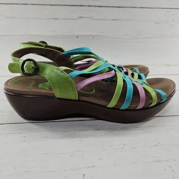 Dansko Dana Womens 41 11 Sandals Multi Pink Green Blue Teal Buckle Strap Comfort