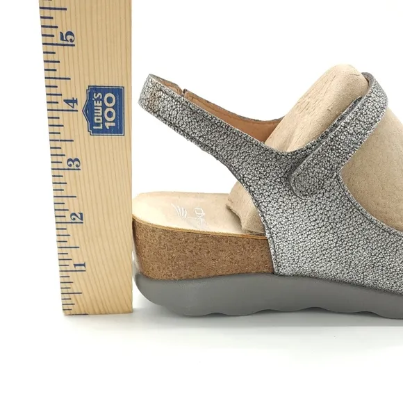 Dansko Marcy Metallic Pewter Wedge Slingback Sandals Multiple Sizes