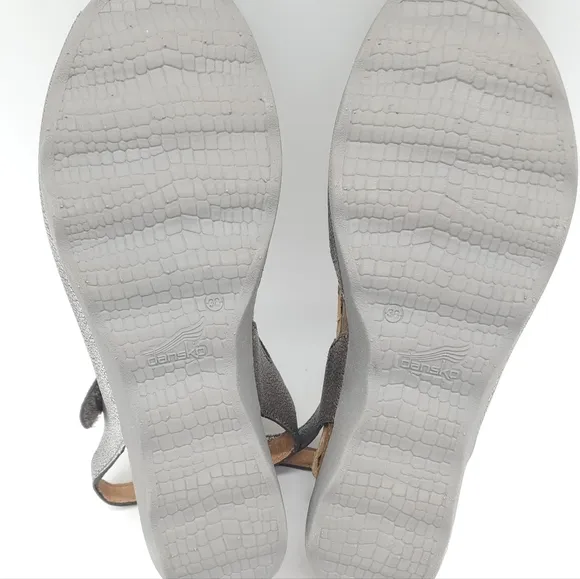 Dansko Marcy Metallic Pewter Wedge Slingback Sandals Multiple Sizes