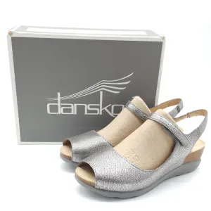 Dansko Marcy Metallic Pewter Wedge Slingback Sandals Multiple Sizes