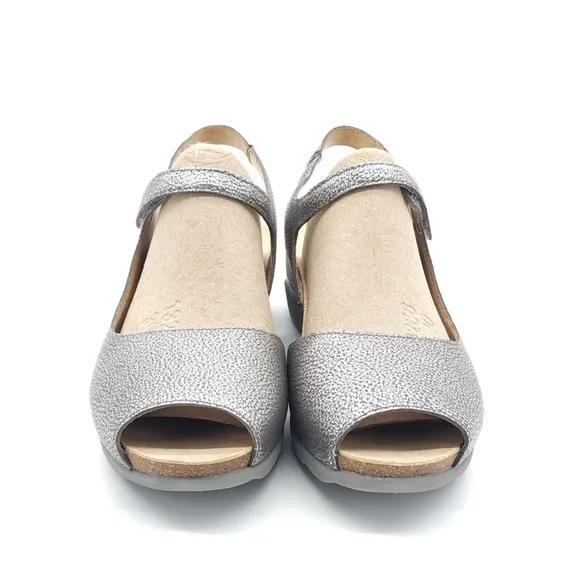 Dansko Marcy Metallic Pewter Wedge Slingback Sandals Multiple Sizes