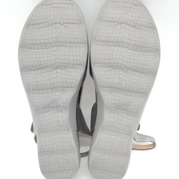 Dansko Marcy Metallic Pewter Wedge Slingback Sandals Multiple Sizes