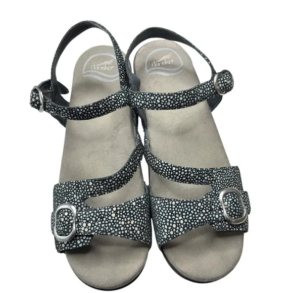 Dansko Sandi Comfort Chunky Heel Black Ankle Strap Sandals Womens Shoe 38 7.5 /8