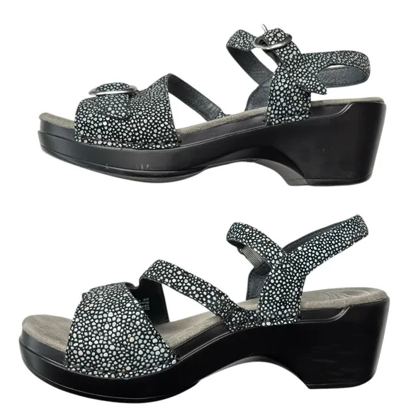 Dansko Sandi Comfort Chunky Heel Black Ankle Strap Sandals Womens Shoe 38 7.5 /8
