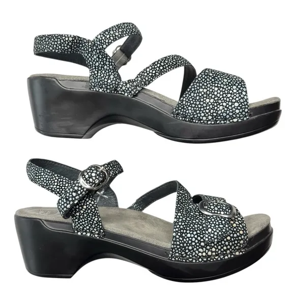 Dansko Sandi Comfort Chunky Heel Black Ankle Strap Sandals Womens Shoe 38 7.5 /8