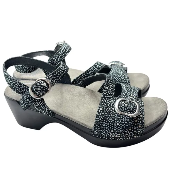 Dansko Sandi Comfort Chunky Heel Black Ankle Strap Sandals Womens Shoe 38 7.5 /8