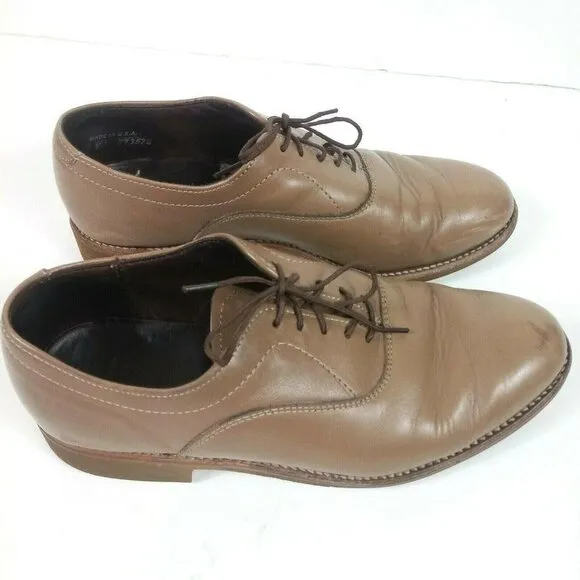 Dexter Oxford Vintage Mens Leather Shoes W646-6 Sz 8WW Dart Taupe Brown Lace Up