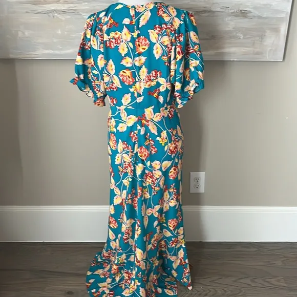 Diane Von Furstenberg “Orla” turquoise floral crepe dress