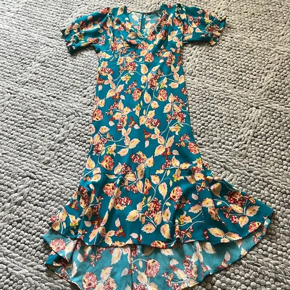 Diane Von Furstenberg “Orla” turquoise floral crepe dress
