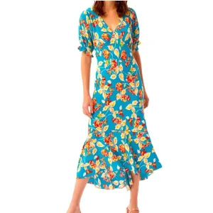Diane Von Furstenberg “Orla” turquoise floral crepe dress