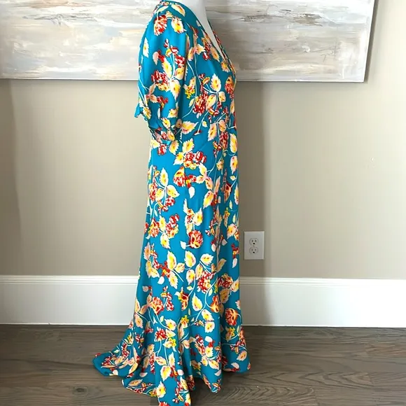 Diane Von Furstenberg “Orla” turquoise floral crepe dress