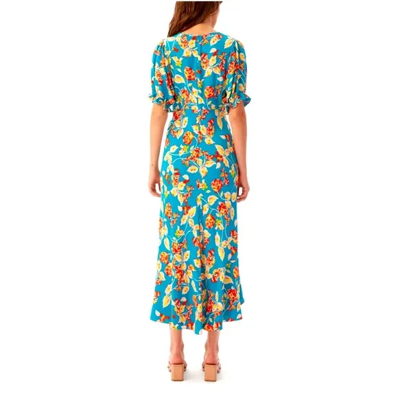 Diane Von Furstenberg “Orla” turquoise floral crepe dress
