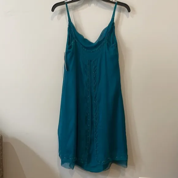 Diane Von Furstenberg Silk Teal Blue Beaded Tank Dress - Size 2 - DVF