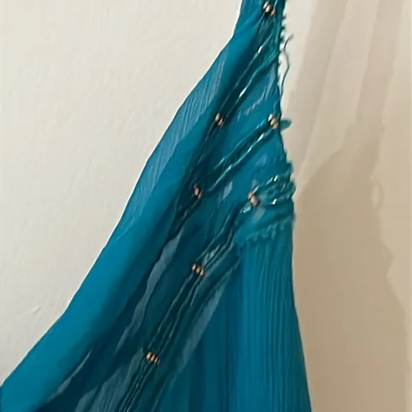 Diane Von Furstenberg Silk Teal Blue Beaded Tank Dress - Size 2 - DVF