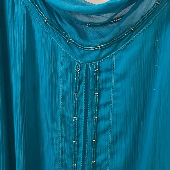 Diane Von Furstenberg Silk Teal Blue Beaded Tank Dress - Size 2 - DVF