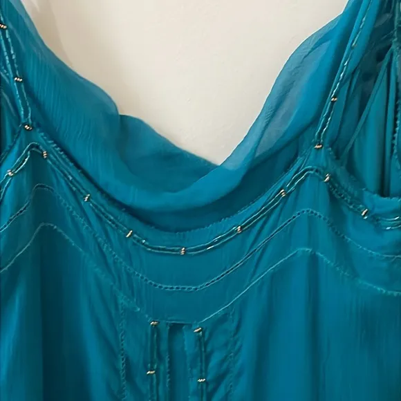 Diane Von Furstenberg Silk Teal Blue Beaded Tank Dress - Size 2 - DVF