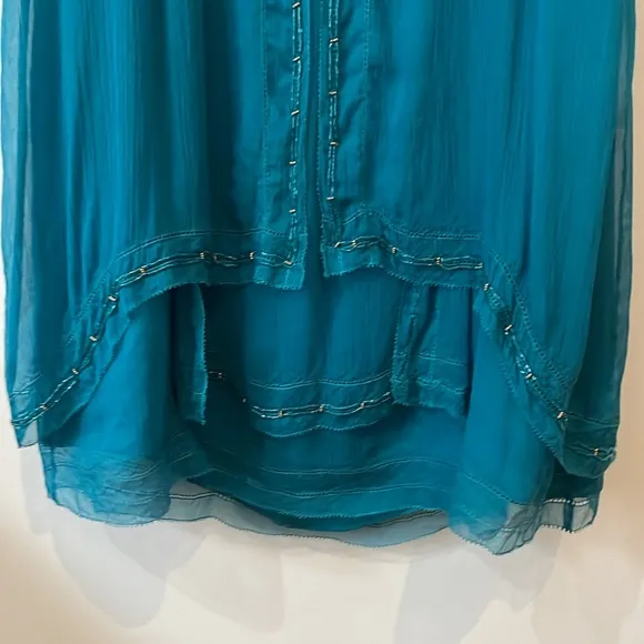 Diane Von Furstenberg Silk Teal Blue Beaded Tank Dress - Size 2 - DVF