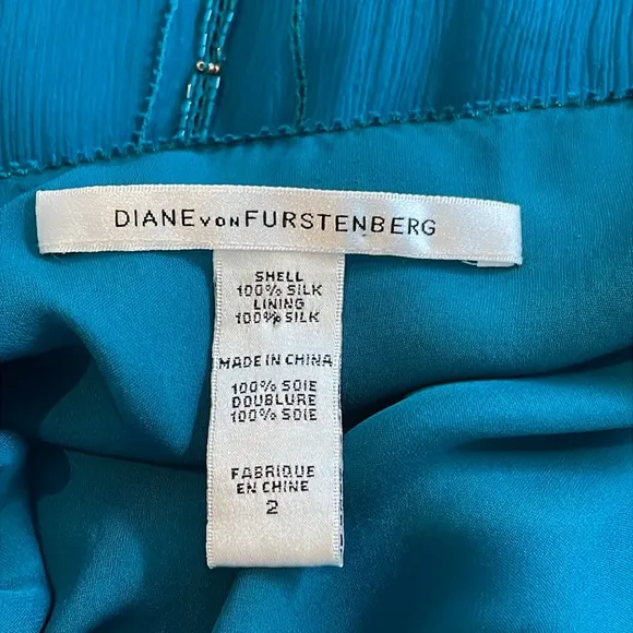 Diane Von Furstenberg Silk Teal Blue Beaded Tank Dress - Size 2 - DVF