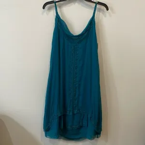 Diane Von Furstenberg Silk Teal Blue Beaded Tank Dress - Size 2 - DVF