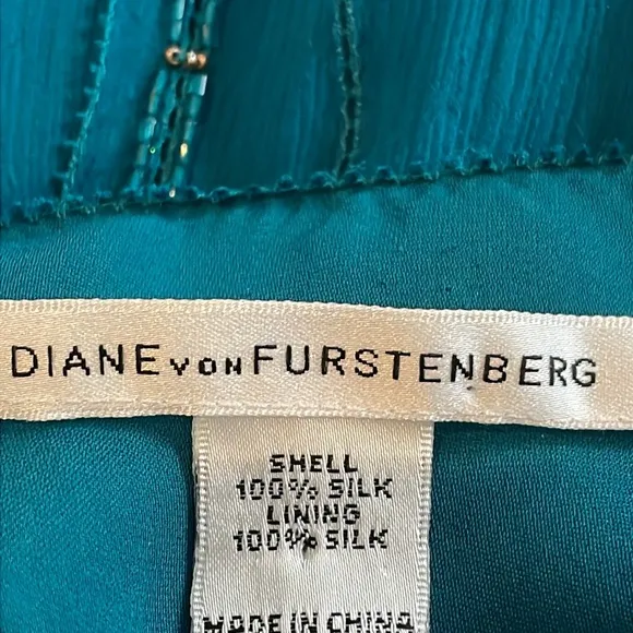 Diane Von Furstenberg Silk Teal Blue Beaded Tank Dress - Size 2 - DVF