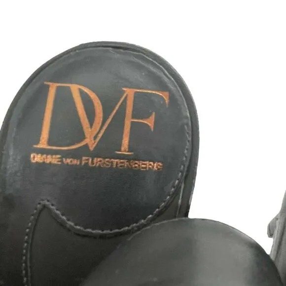 Diane Von Furstenberg Slingback Stiletto Heels Womens Black Leather Size 9.5 M