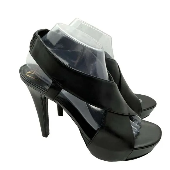 Diane Von Furstenberg Slingback Stiletto Heels Womens Black Leather Size 9.5 M