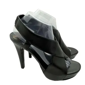 Diane Von Furstenberg Slingback Stiletto Heels Womens Black Leather Size 9.5 M