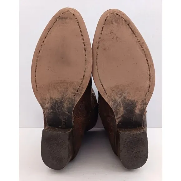 Diba True Flying Solo Ankle Boot Brown Distressed Leather Flat Round Studs Sz 8