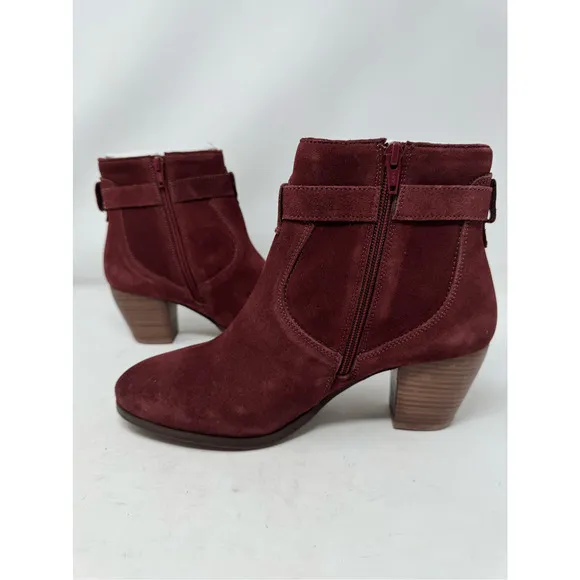 Diba Womens Shoes Boots Sz 8.5 Burgundy Red Suede Leather Heeled Chic Casual New