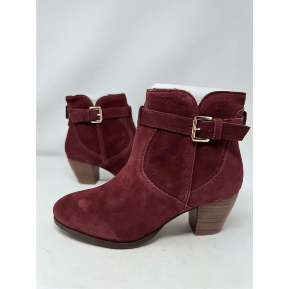 Diba Womens Shoes Boots Sz 8.5 Burgundy Red Suede Leather Heeled Chic Casual New