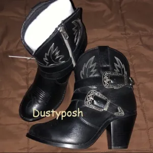 Dingo Cowboy Ankle Leather Boots Black 6 Cowgirl