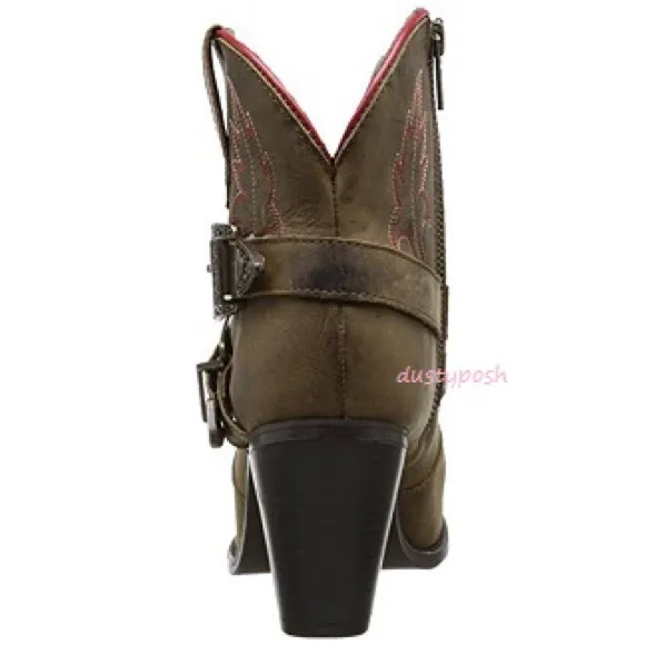 Dingo Cowboy Ankle Leather Boots Black 6 Cowgirl