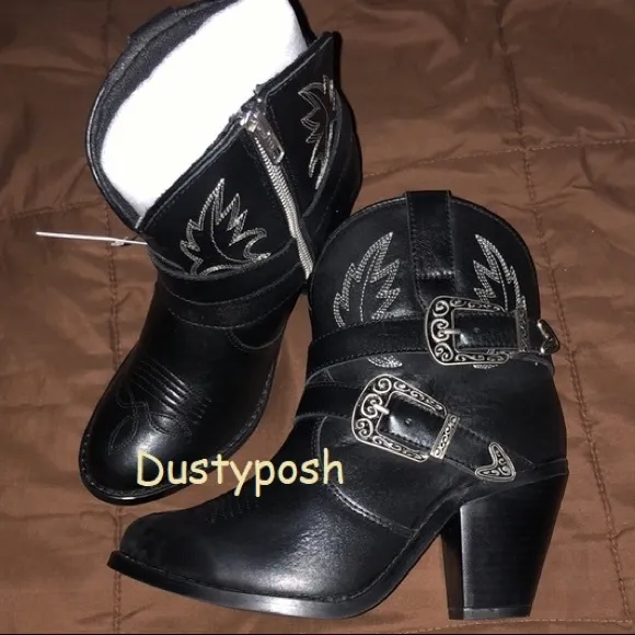 Dingo Cowboy Ankle Leather Boots Black 6 Cowgirl