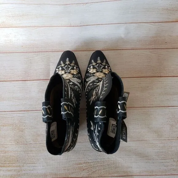 Dingo Primrose Western Cowboy Ankle Boots Booties Embroidered Leather Black 8.5M