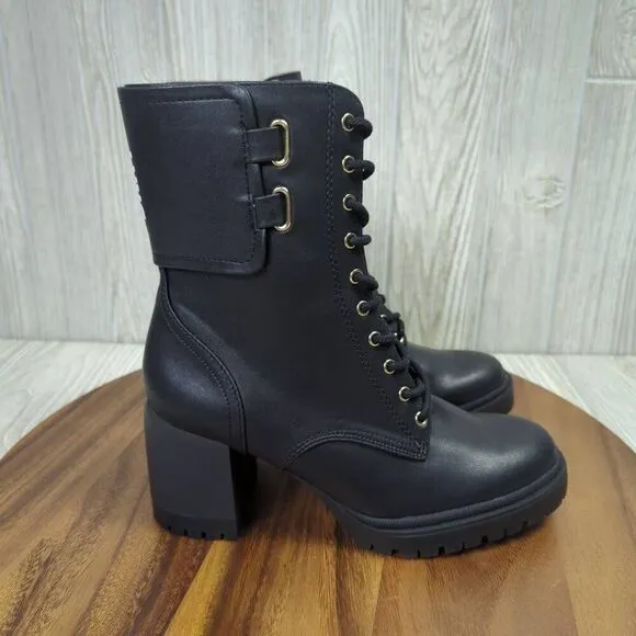 DKNY Black Lace Up Ultra High Heel Combat Boots Womens Size 7 K4982241