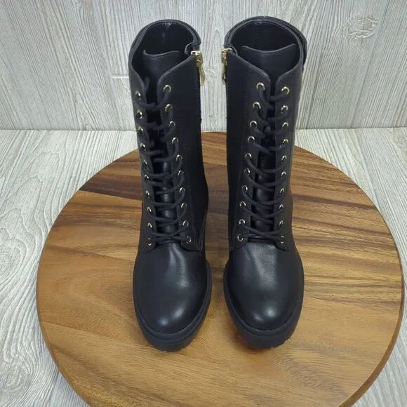DKNY Black Lace Up Ultra High Heel Combat Boots Womens Size 7 K4982241