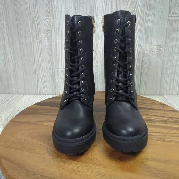 DKNY Black Lace Up Ultra High Heel Combat Boots Womens Size 7 K4982241