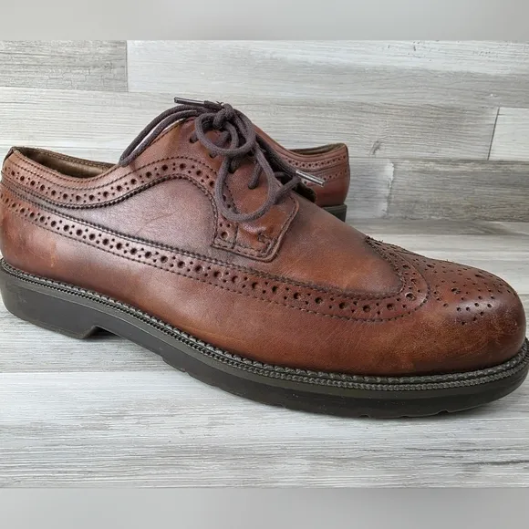 Dockers Mens Shoes Oxfords Brown Leather Wingtip Lace Up Size 10W 902013