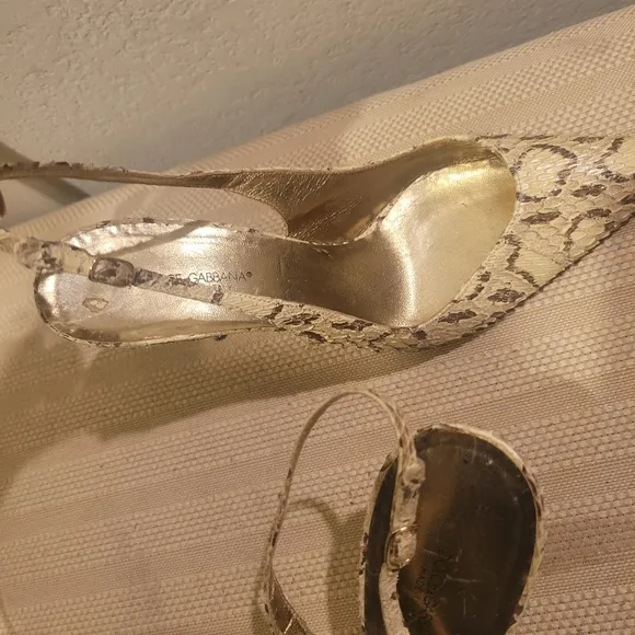 Dolce &amp; Gabbana Women's Snake Print Heels - Gold and Tan