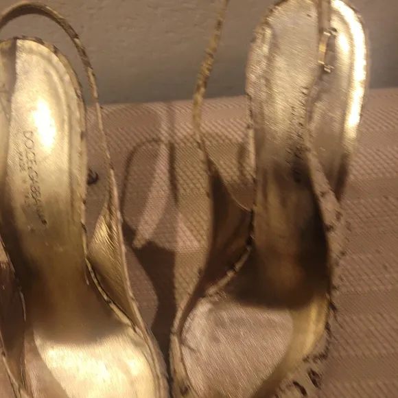 Dolce &amp; Gabbana Women's Snake Print Heels - Gold and Tan