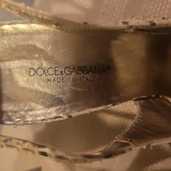 Dolce &amp; Gabbana Women's Snake Print Heels - Gold and Tan