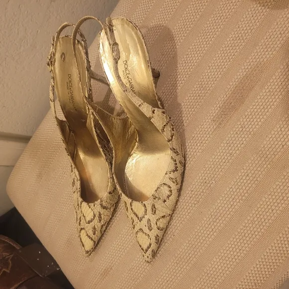 Dolce &amp; Gabbana Women's Snake Print Heels - Gold and Tan