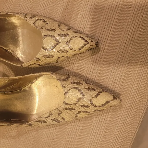 Dolce &amp; Gabbana Women's Snake Print Heels - Gold and Tan