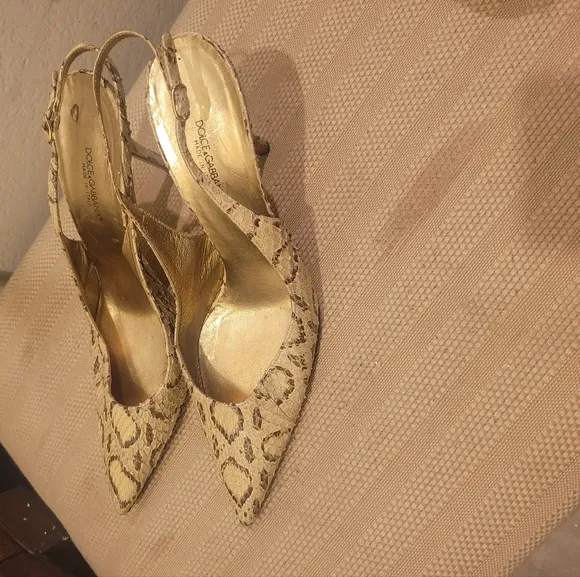 Dolce &amp; Gabbana Women's Snake Print Heels - Gold and Tan
