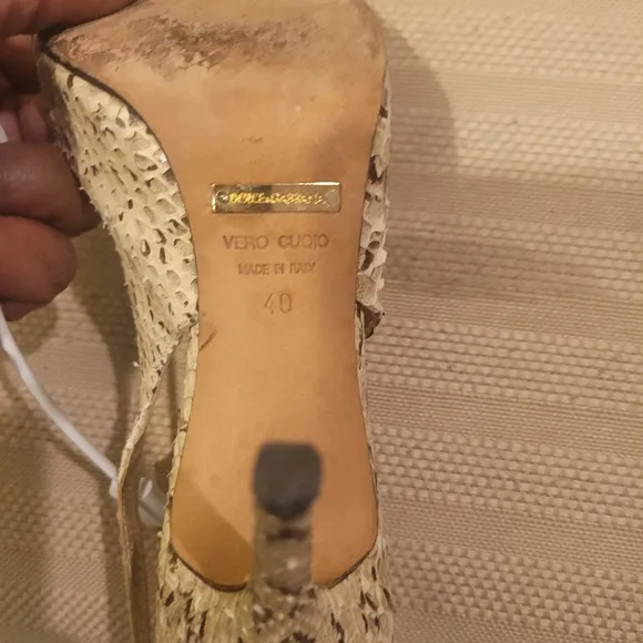 Dolce &amp; Gabbana Women's Snake Print Heels - Gold and Tan