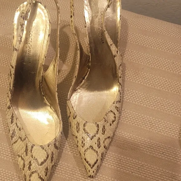 Dolce &amp; Gabbana Women's Snake Print Heels - Gold and Tan