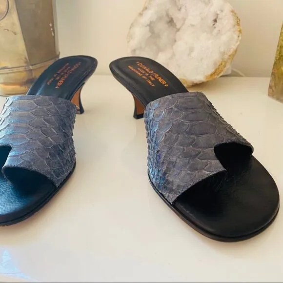 DONALD J PLINER Black Grey Snakeskin Leather Heel 90s y2k Thong Slide Sandals 7