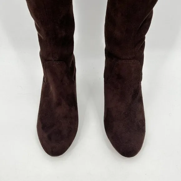 DONALD J. PLINER Womens Dark Brown Suede Leather Knee High Small Heel Boots 8.5